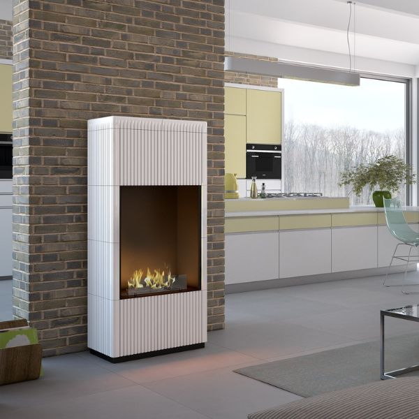 Biokominek kaflowy InFire Intiled biały z szybą - obrazek 2